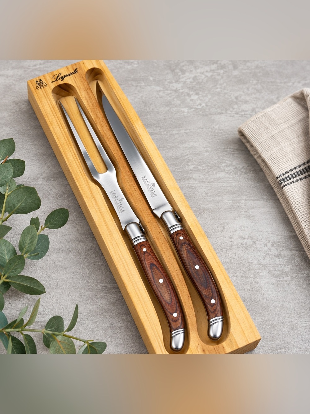 Laguiole Carving Knife & Fork Set Wood Handles NWOT